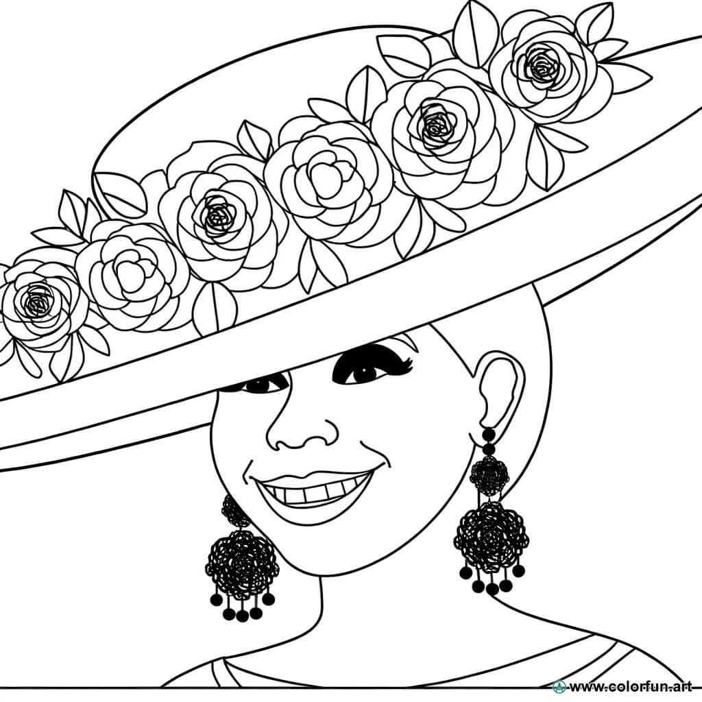 Disegno da colorare di una donna con cappello Scarica o Stampa gratuitamente, image size:1024x1024