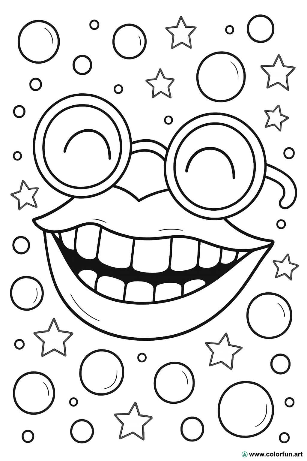 Disegno da colorare di una bocca con occhiali Scarica o Stampa gratuitamente, image size:1024x1536