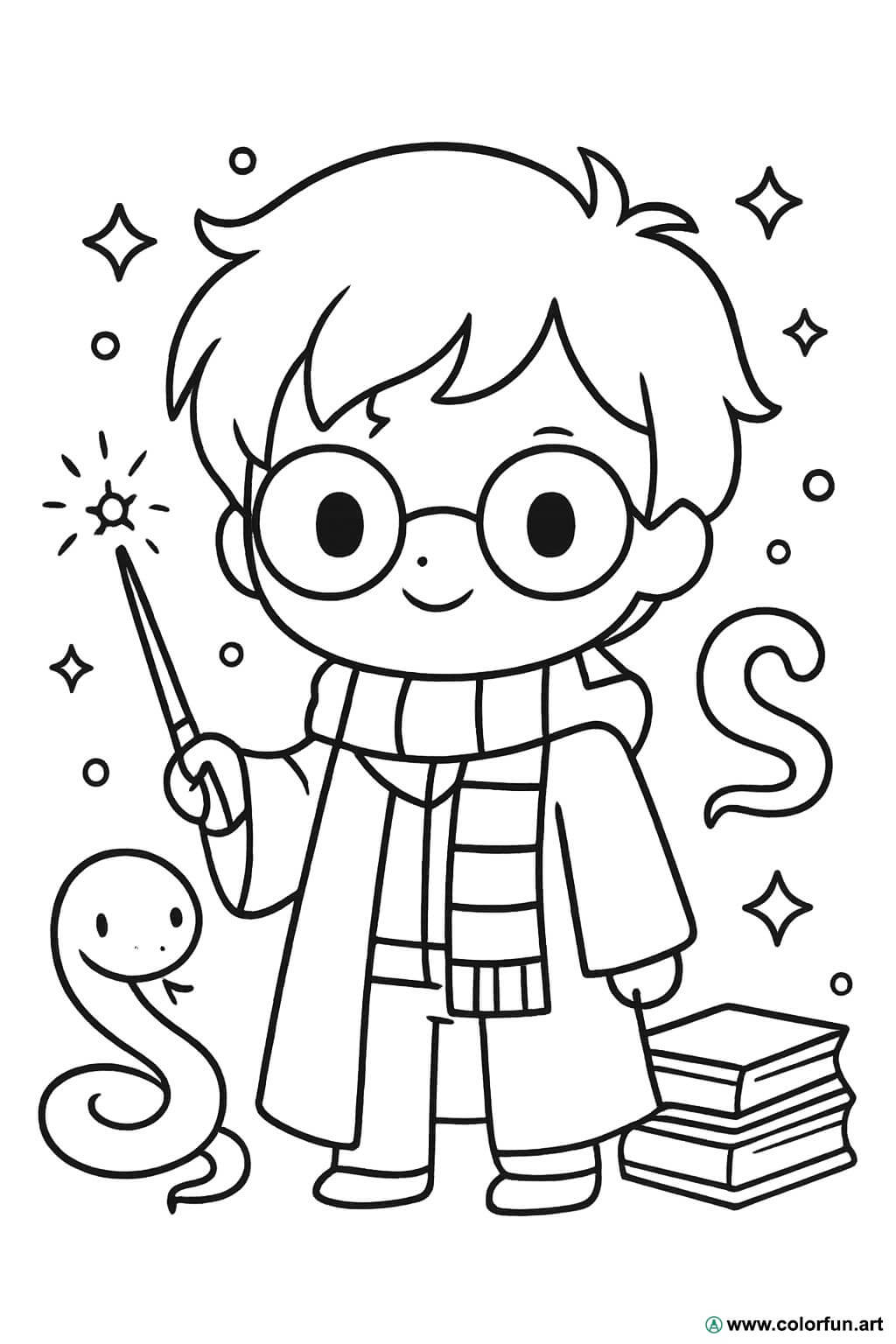 Coloriage kawaii de Harry Potter à la maison Serpentard à Télécharger ...