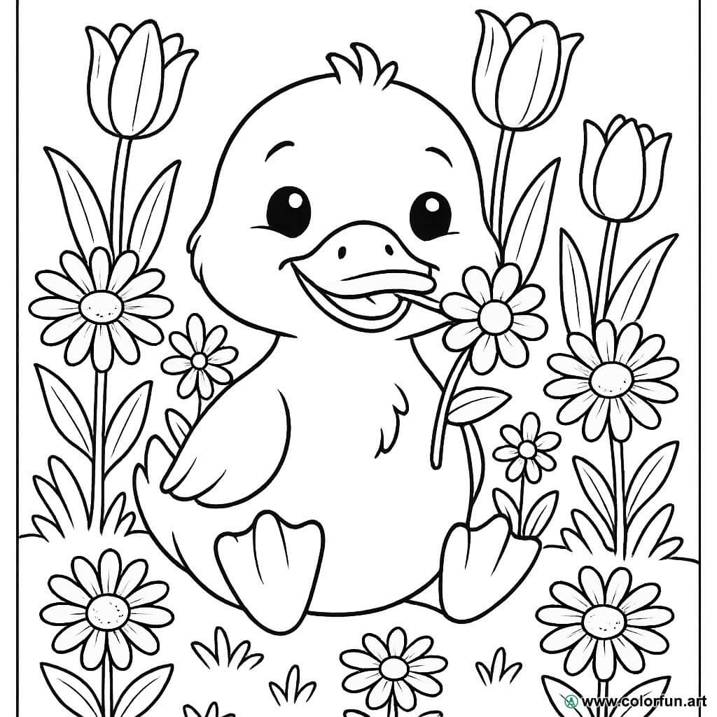 Desenhos para colorir do pato com flores Para Baixar ou Imprimir  gratuitamente, image size:1024x1024