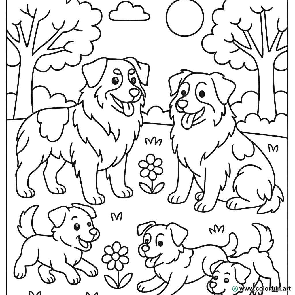 Disegno da colorare del pastore australiano in famiglia Scarica o Stampa  gratuitamente, image size:1024x1024