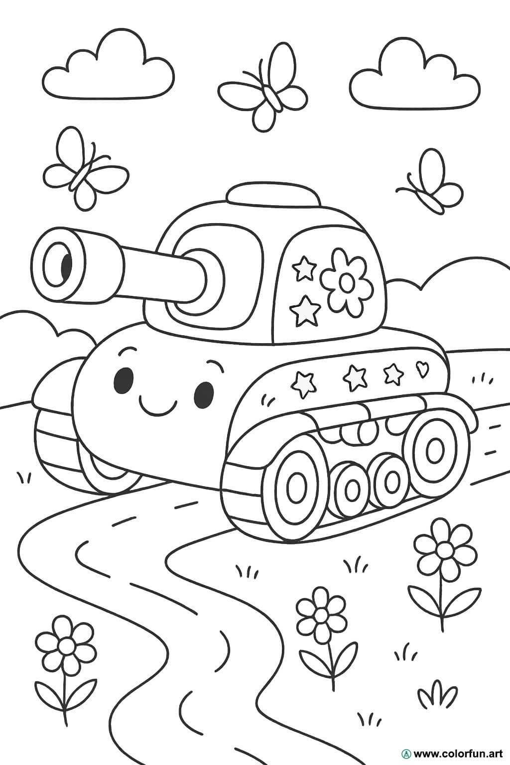 Kleurplaat van een tank voor de kleintjes Gratis te downloaden of af te  drukken, image size:1024x1536