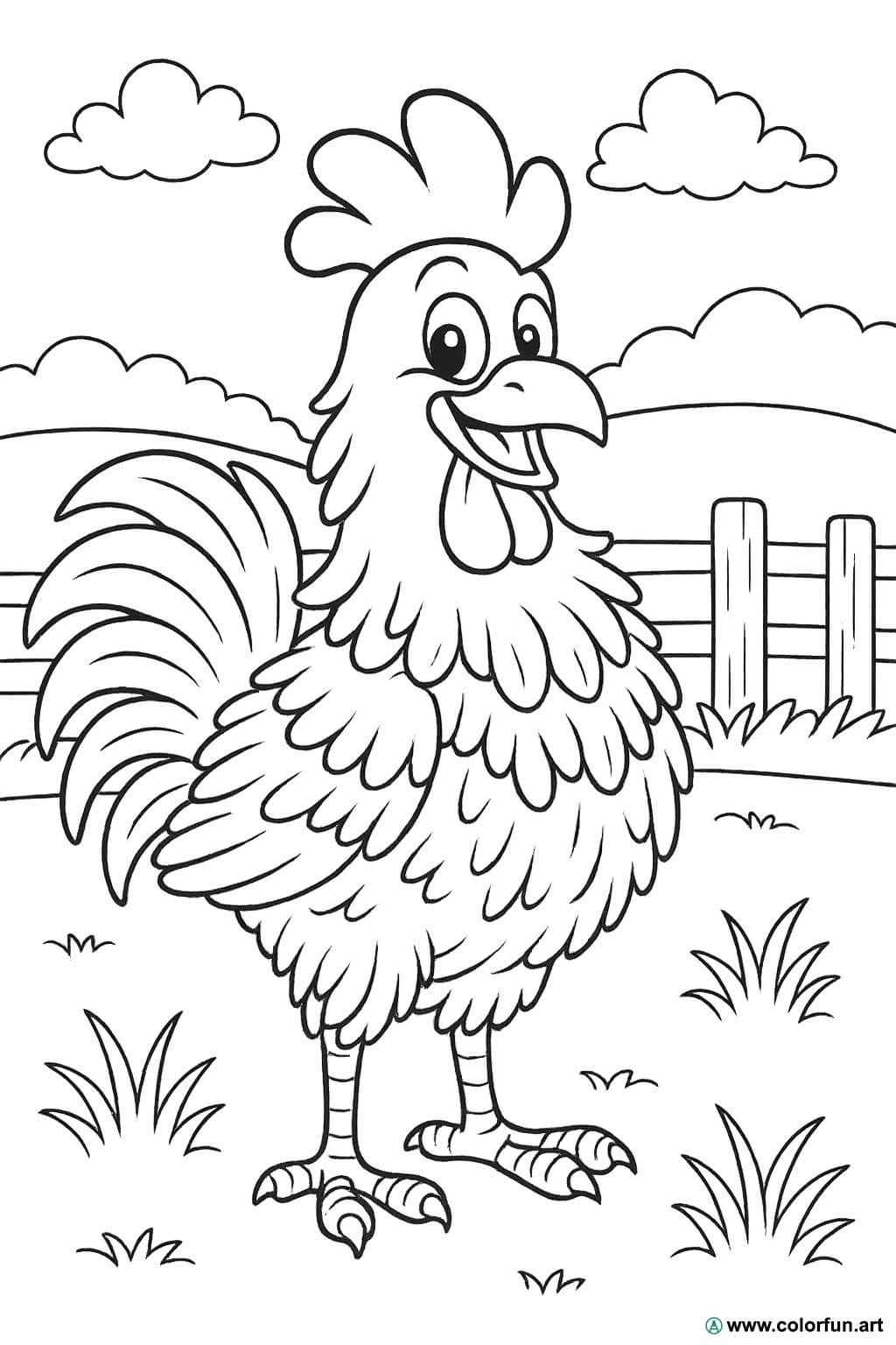 Disegno da colorare di gallo cartoon da stampare Scarica o Stampa  gratuitamente, image size:1024x1536