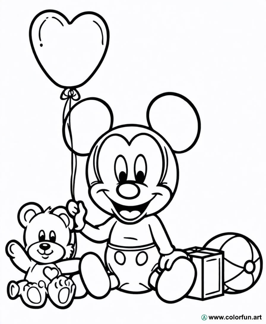 Joyful coloring page of baby Mickey - 2 Coloriage Bebe Mickey Joyeux 613 