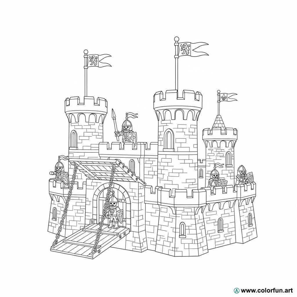 Playmobil coloring page of a fortified castle Download or Print for free