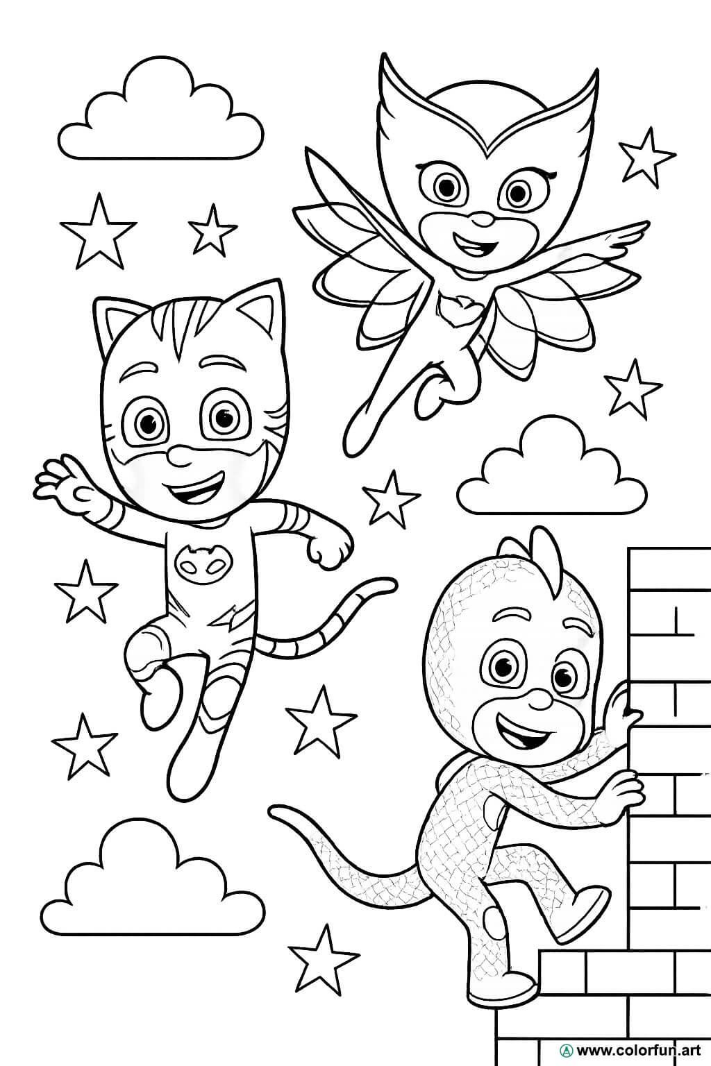 PJ Masks coloring page, action superheroes Download or Print for free