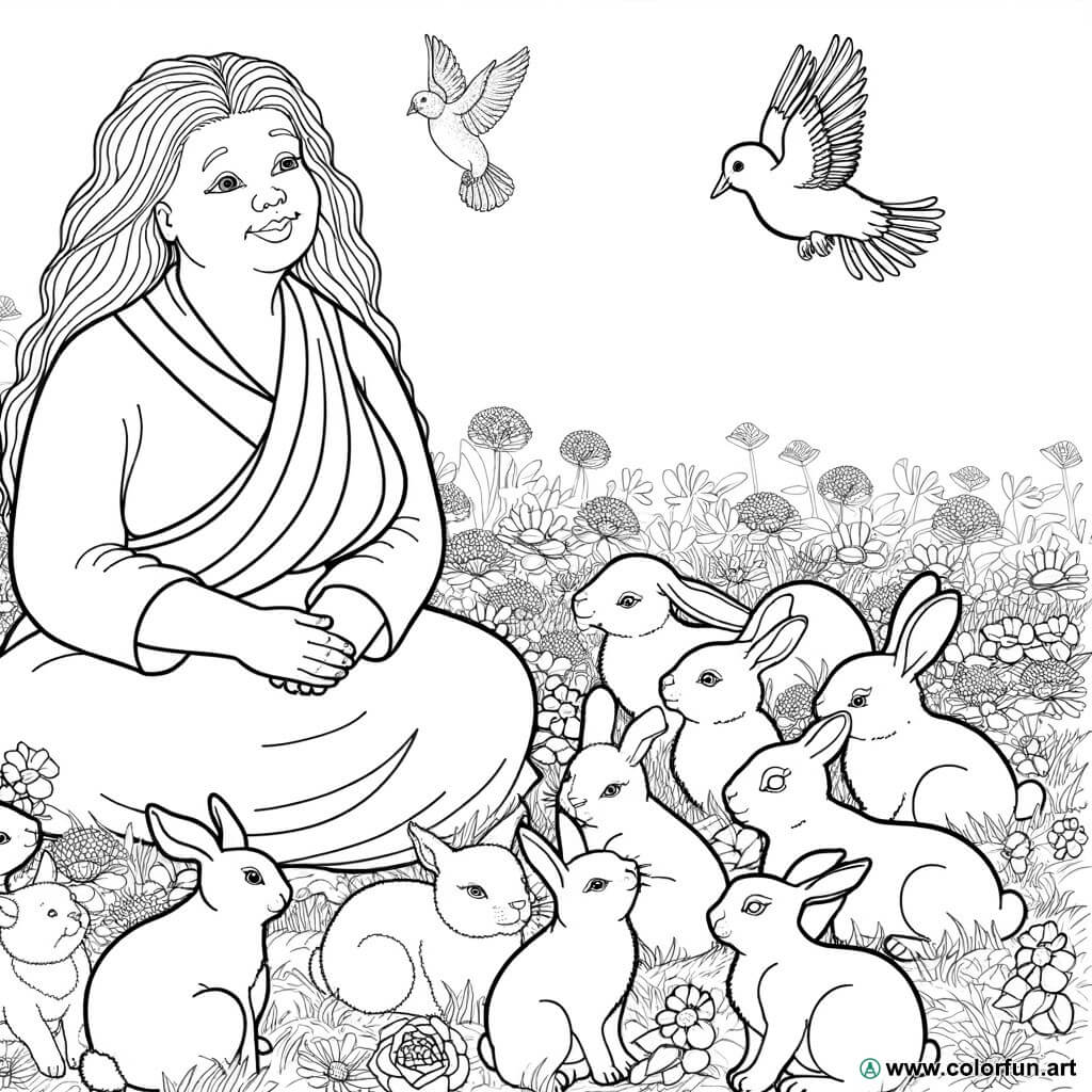 Mom and animals coloring page Download or Print for free