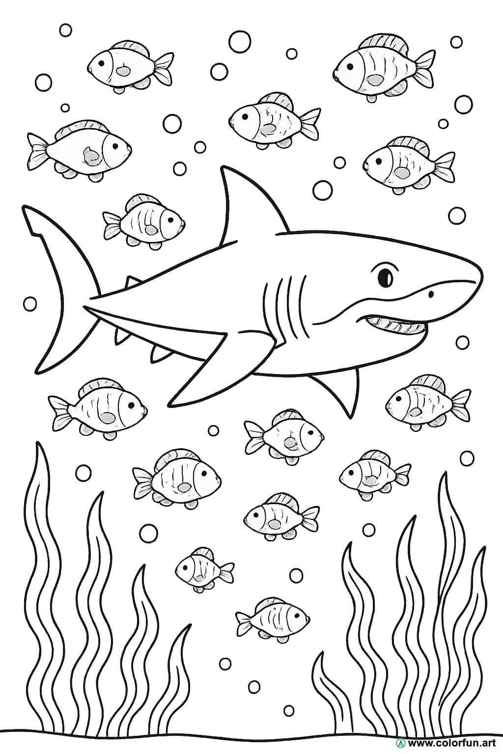 Ausmalbild des weißen Hais und der Fische Kostenloser Download oder ...