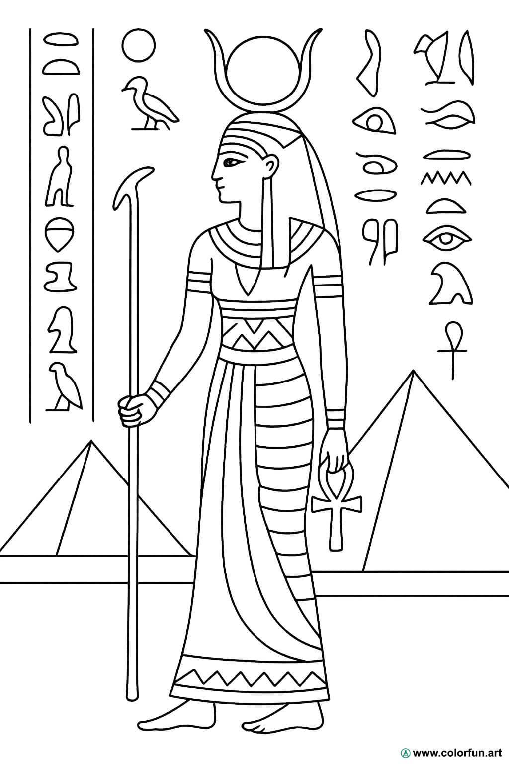 Dibujo para colorear de la diosa Isis en Egipto Descargar o Imprimir de ...