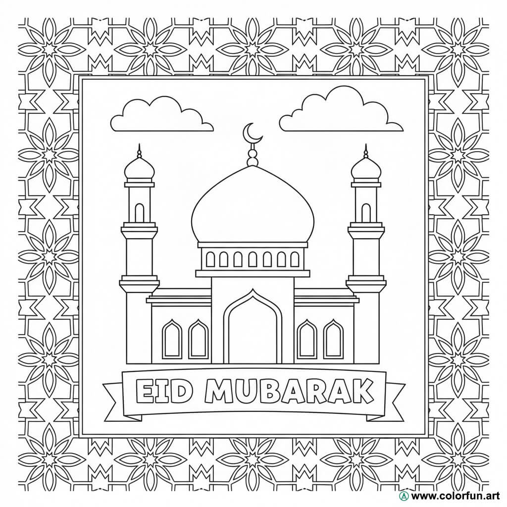 Mosque coloring page for the Eid celebration Download or Print for free