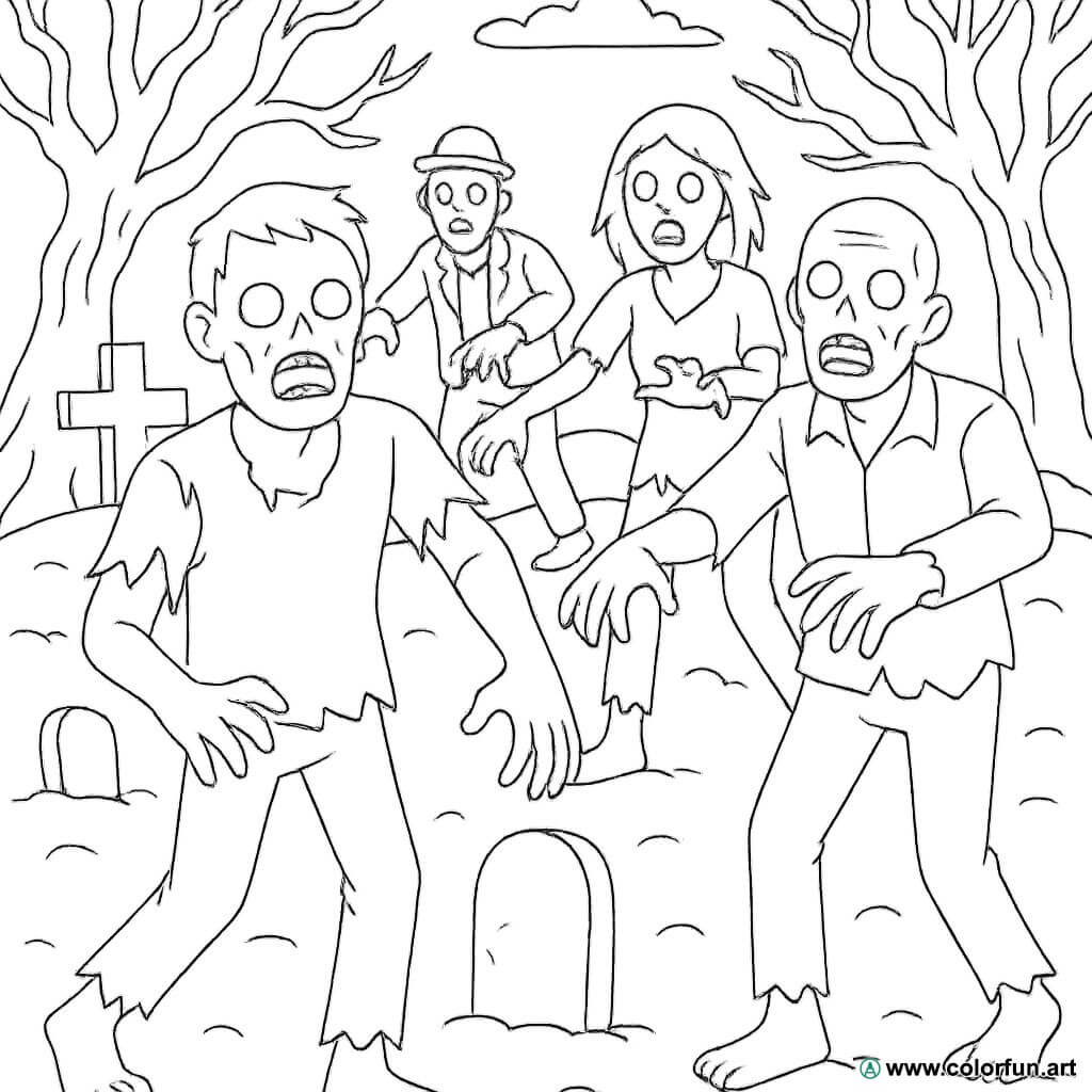 Coloriage de zombies qui fait peur à Télécharger ou à Imprimer gratuitement