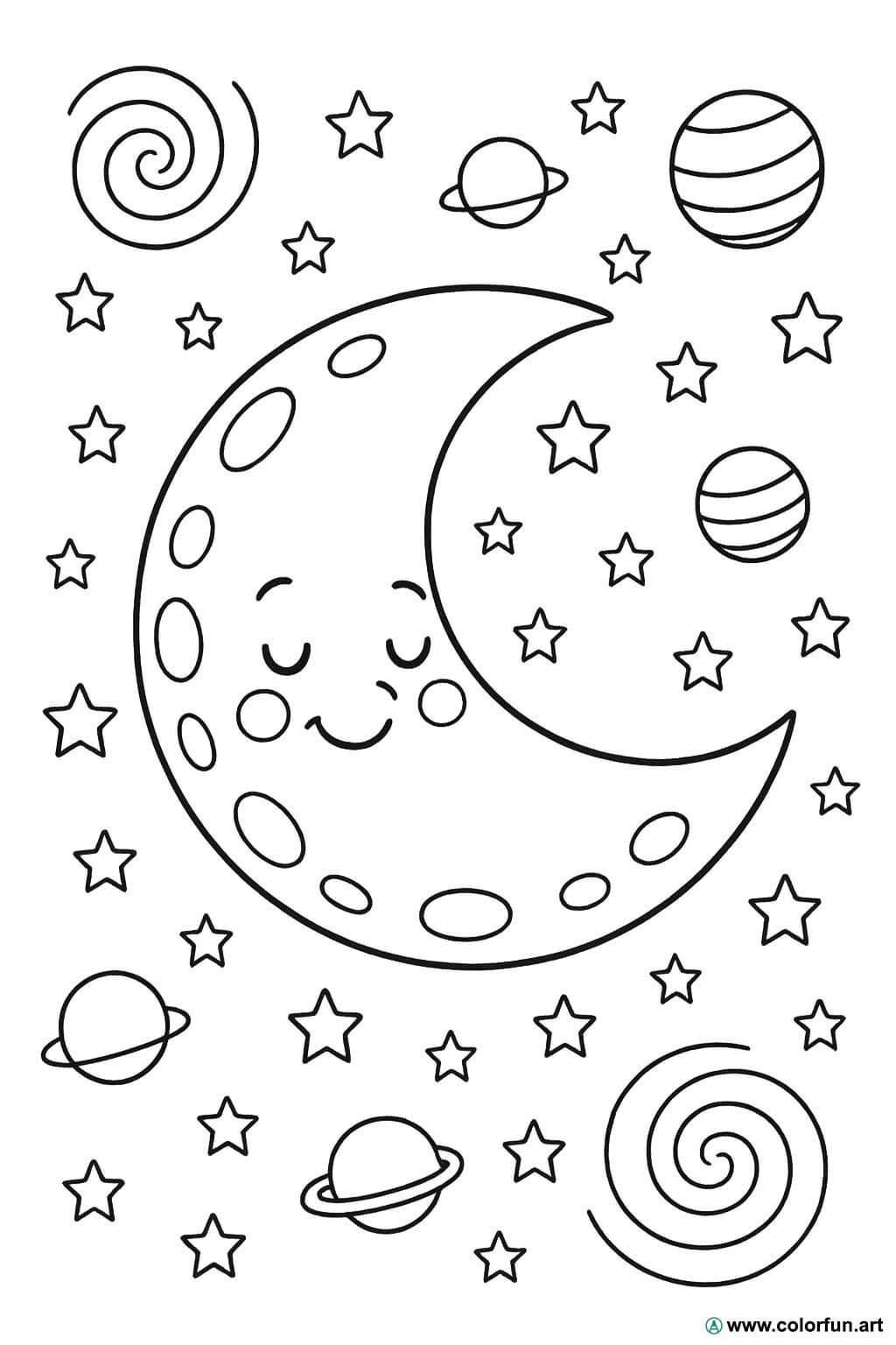 Moon and galaxies coloring page Download or Print for free