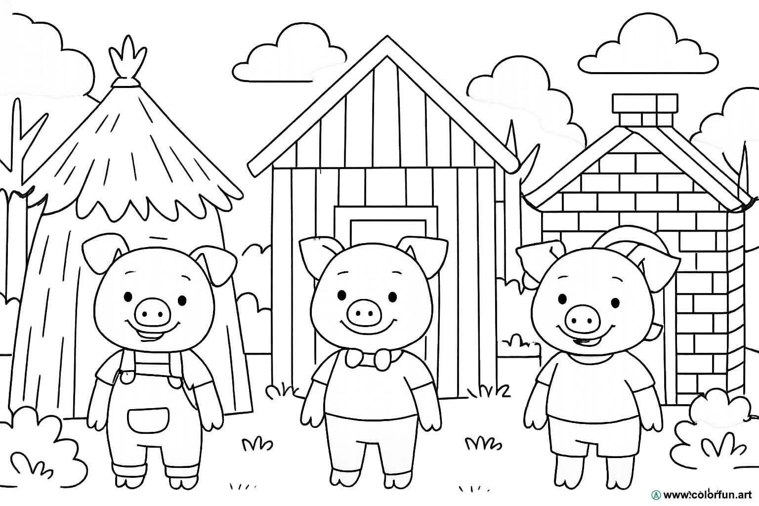 Dibujo para colorear de los tres cerditos para hacer en casa Descargar