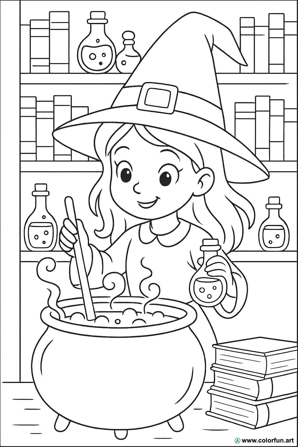 Disegno da colorare di streghe e pozioni Scarica o Stampa gratuitamente, image size:1024x1536