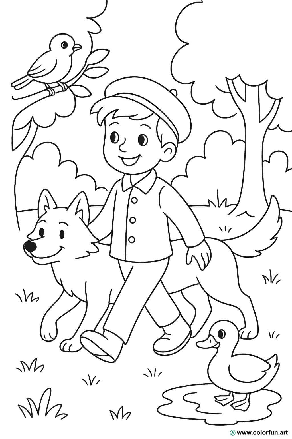 Disegno da colorare di Pierre e il Lupo: Animali da colorare Scarica o  Stampa gratuitamente, image size:1024x1536