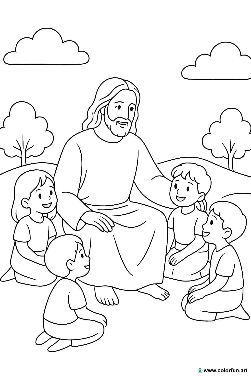 Kleurplaat van Jezus in de Bijbel Gratis te downloaden of af te drukken, image size:1024x1536