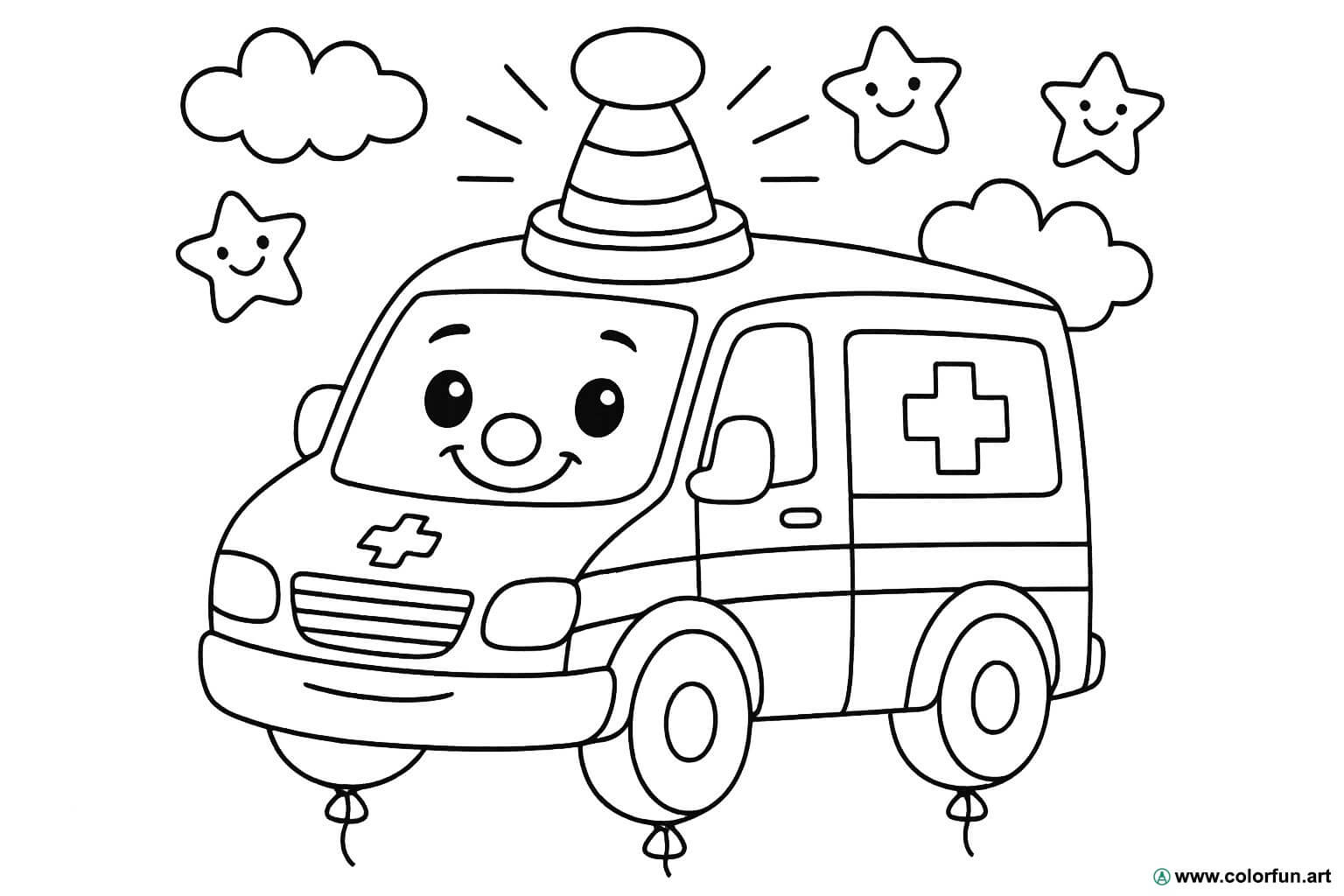 Disegno da colorare di un'ambulanza divertente Scarica o Stampa  gratuitamente, image size:1536x1024