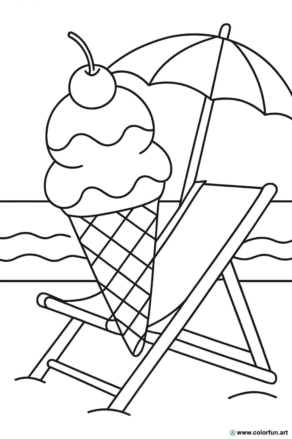 Kleurplaat van ijs op het strand Gratis te downloaden of af te drukken, image size:1024x1536