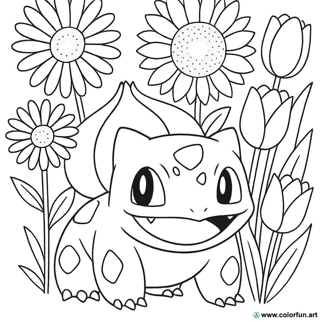 Coloriage De Bulbizarre Avec Des Fleurs T l charger Ou Imprimer 