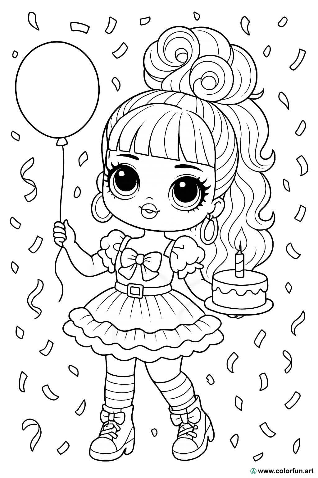 Kleurplaat van LOL OMG-pop voor een verjaardag Gratis te downloaden of af  te drukken, image size:1024x1536