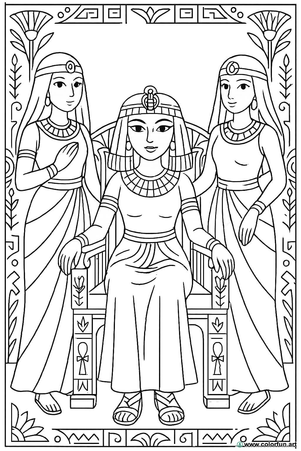 Coloring page of Cleopatra and the princesses Download or Print for free