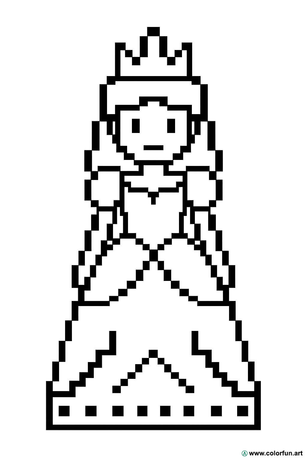 Pixel art princess coloring page Download or Print for free