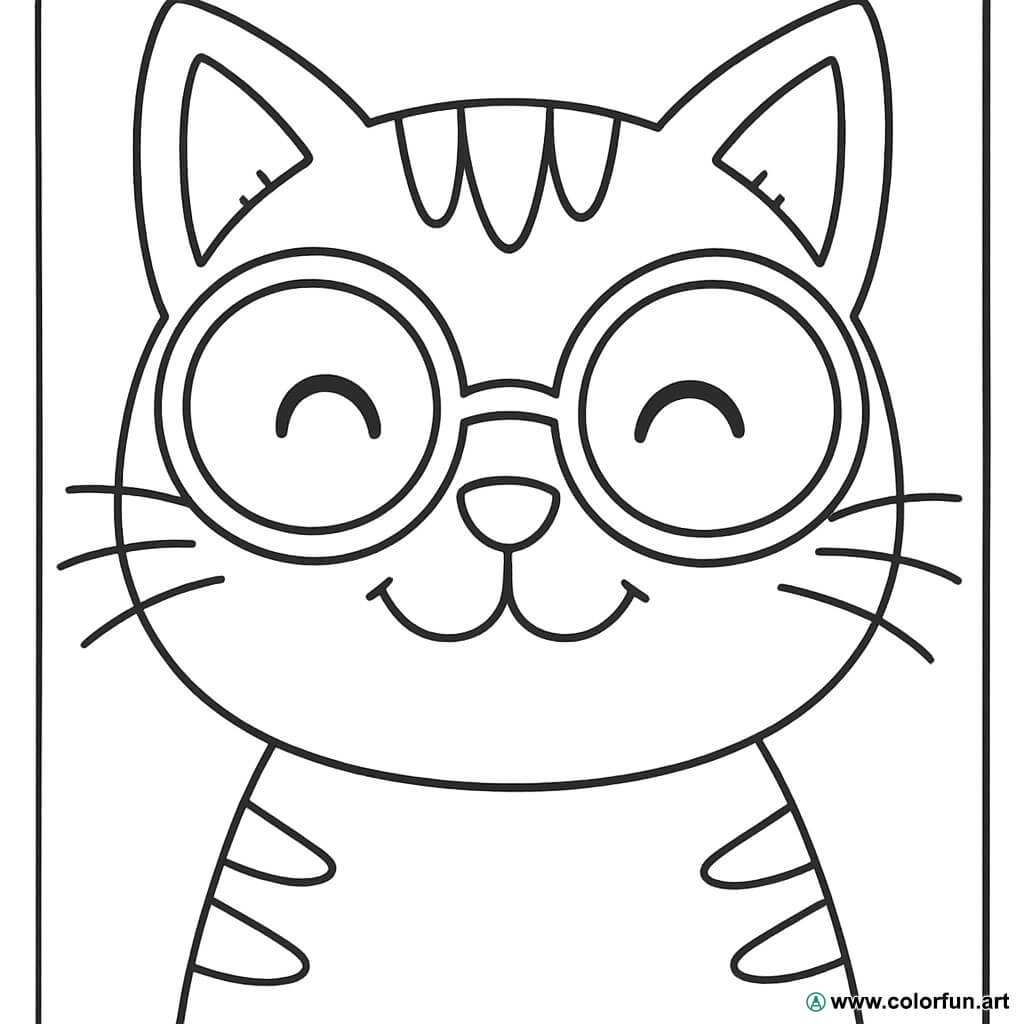 Disegno da colorare di una testa di gatto con occhiali Scarica o Stampa  gratuitamente, image size:1024x1024