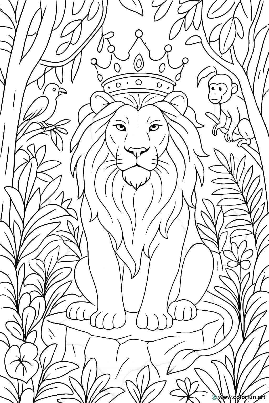 Disegno da colorare di un animale della giungla realistico Scarica o Stampa  gratuitamente, image size:1024x1536