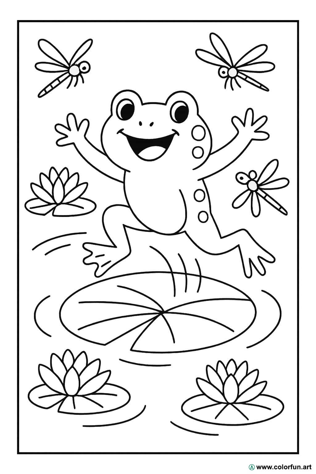 Kleurplaat van de blije kikker Gratis te downloaden of af te drukken, image size:1024x1536