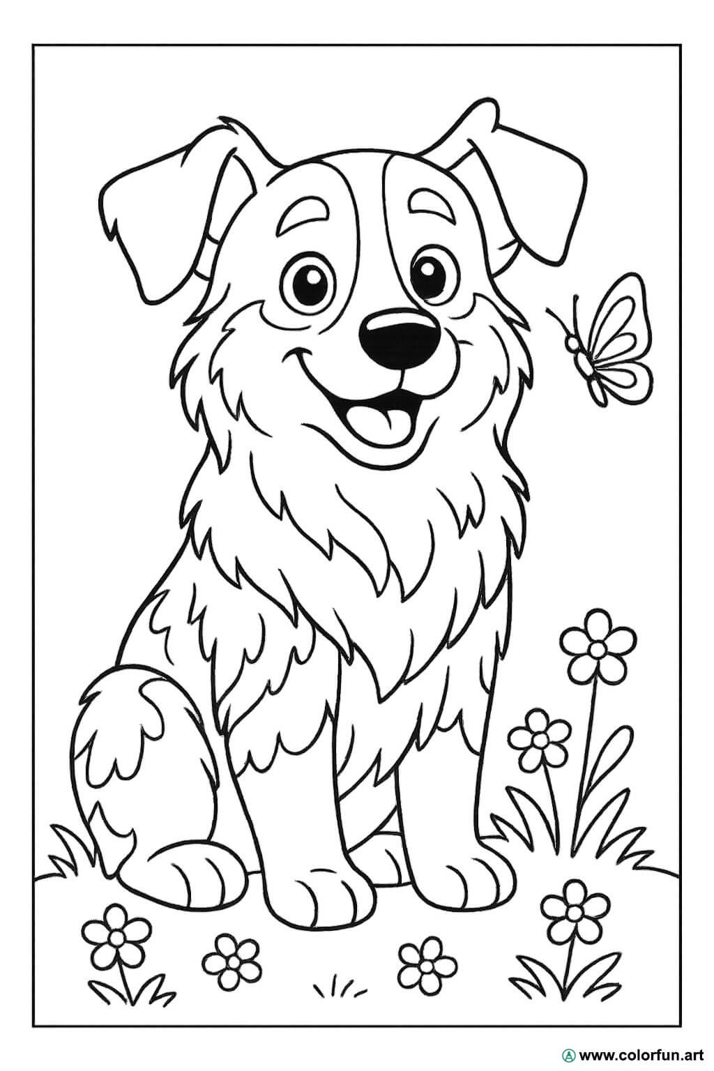 Ausmalbild des Australian Shepherd im Cartoon-Stil Kostenloser Download  oder Ausdruck verfügbar., image size:1024x1536