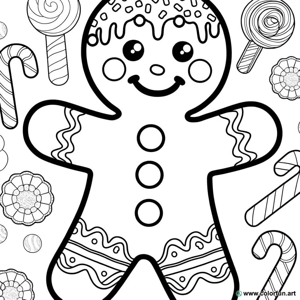 Gingerbread man coloring page with - 483 Coloriage Bonhomme Pain Depice Avec Des Bonbons 8