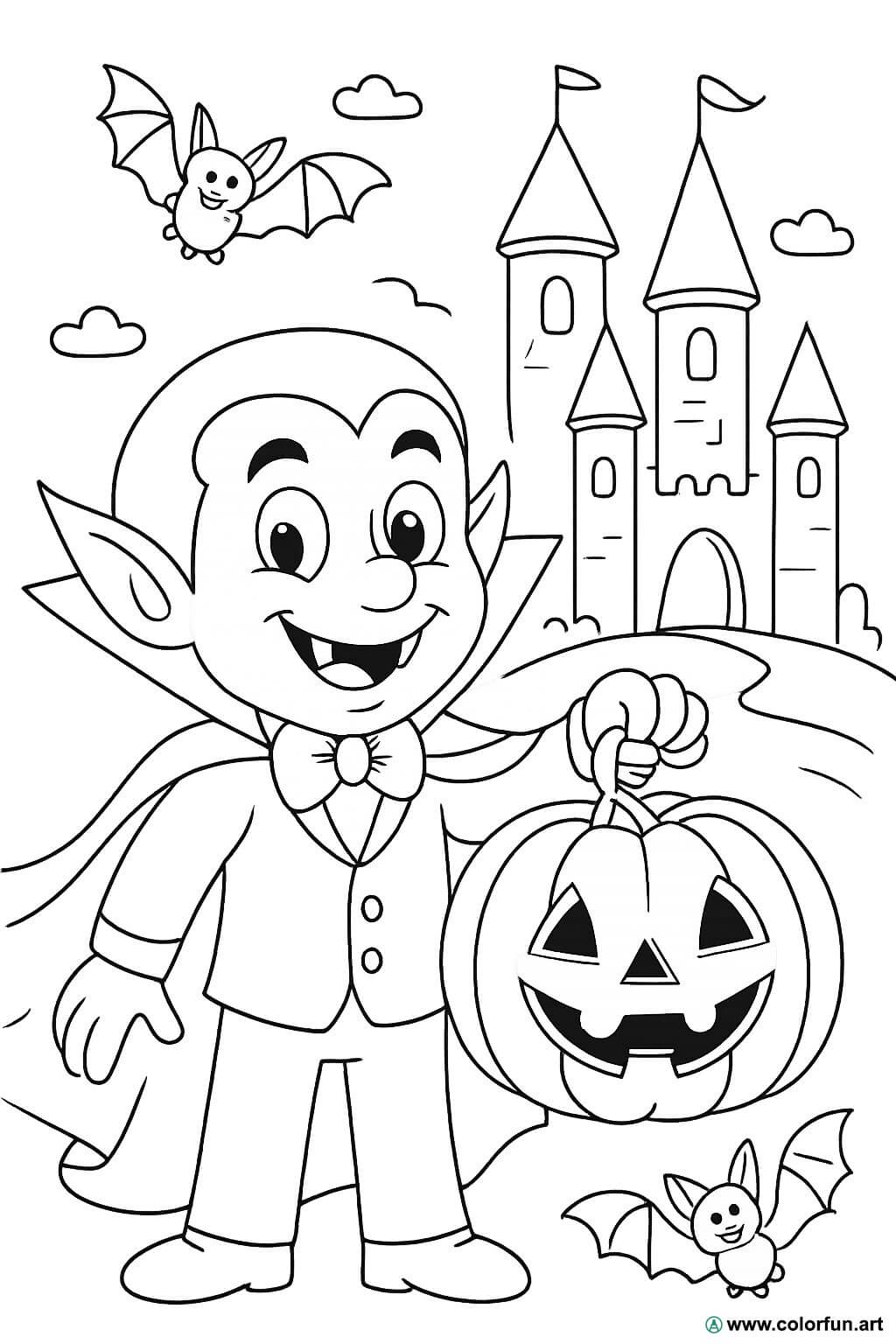 Eenvoudige kleurplaat van vampiers voor Halloween Gratis te downloaden of  af te drukken, image size:1024x1536