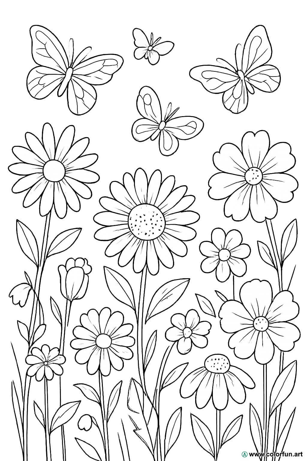 Kleurplaat Van Bloemen En Vlinders Gratis Te Downloaden Of Af Te Drukken