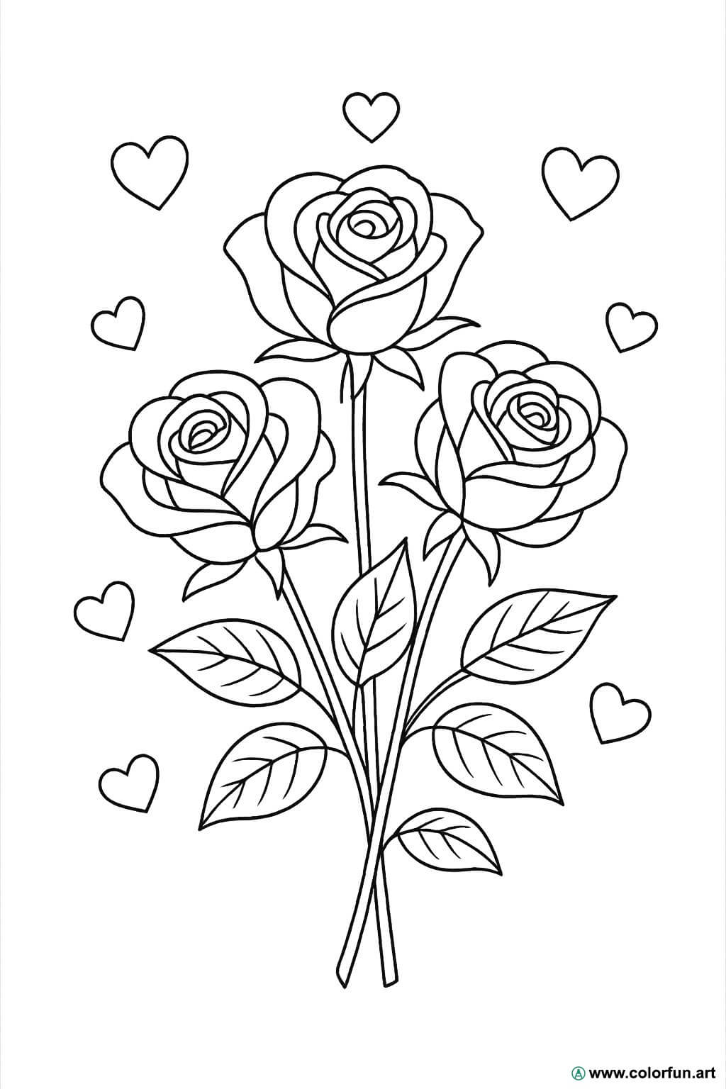 Disegno da colorare di San Valentino con rose Scarica o Stampa gratuitamente, image size:1024x1536