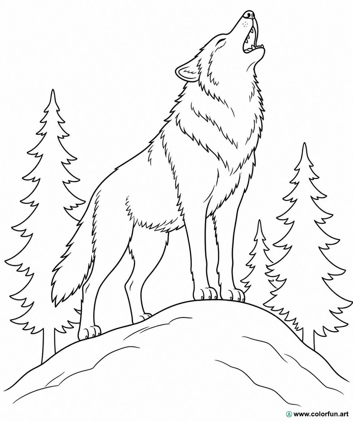 realistic howling wolf coloring page