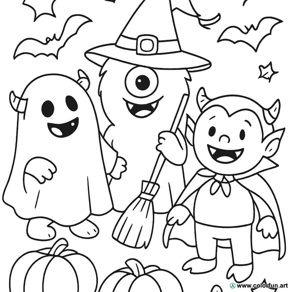 Disegno da colorare semplice di mostri per Halloween Scarica o Stampa  gratuitamente, image size:1024x1024