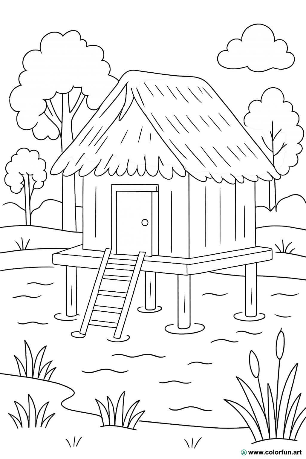Desenhos para colorir da cabana sobre palafitas Para Baixar ou Imprimir  gratuitamente, image size:1024x1536