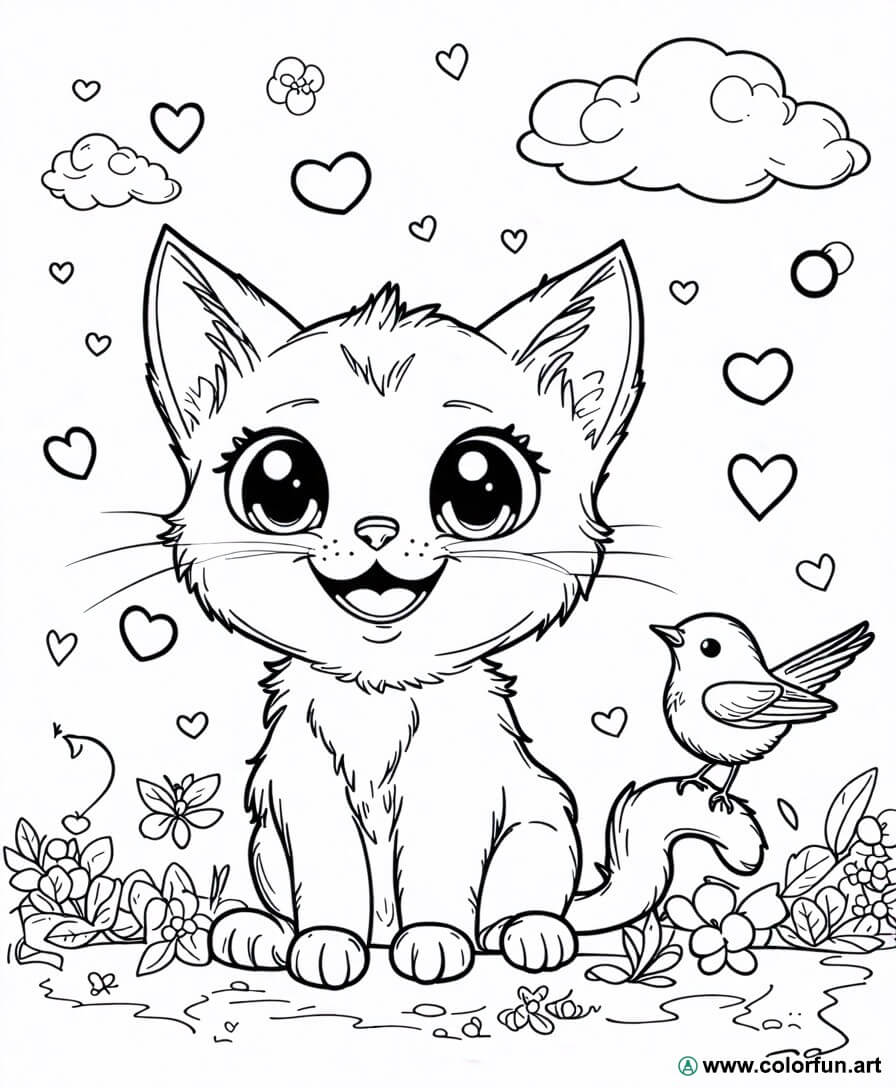Cute Animal Coloring Page With Hearts Download Or Print For Free