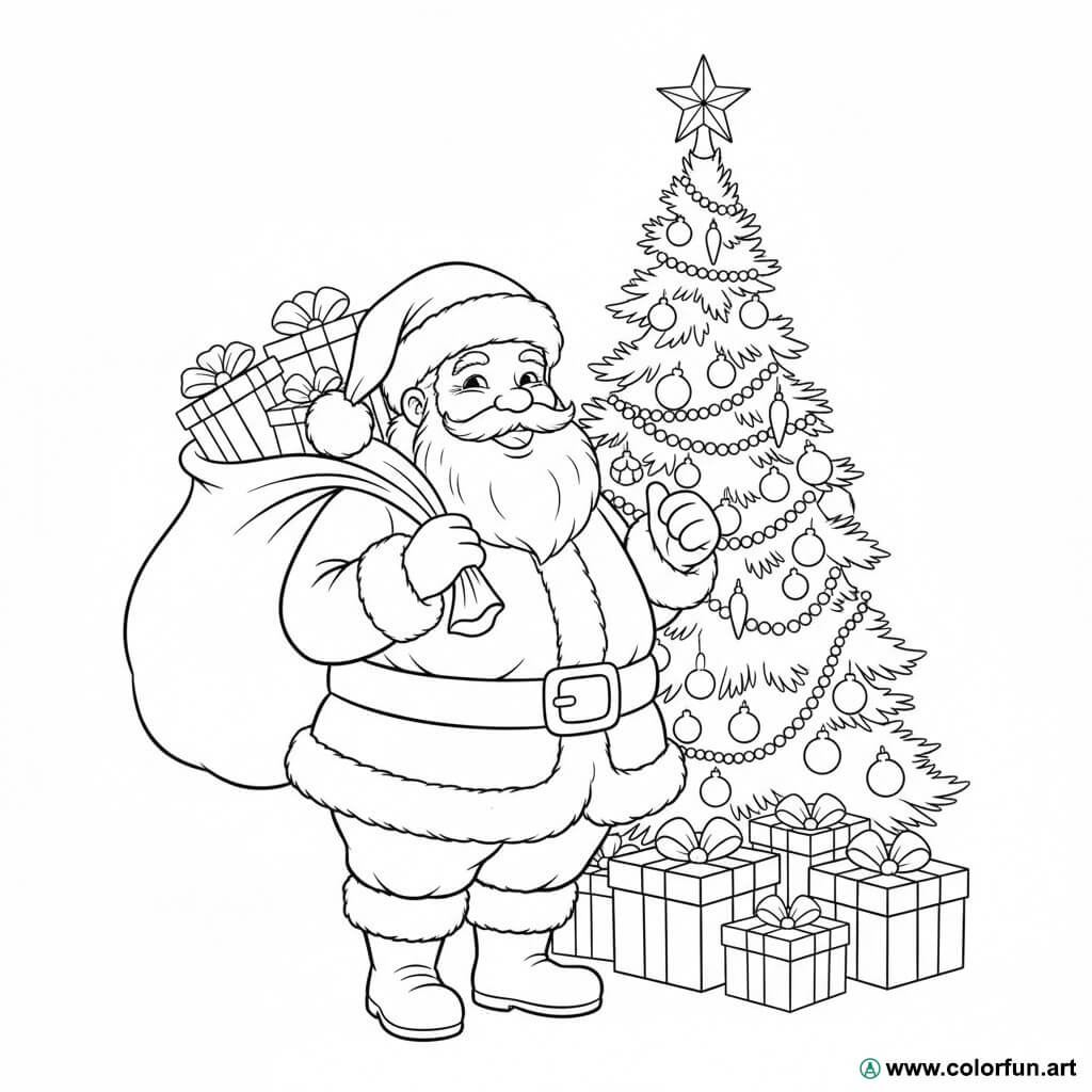 Christmas drawing coloring page: Santa Claus Download or Print for free