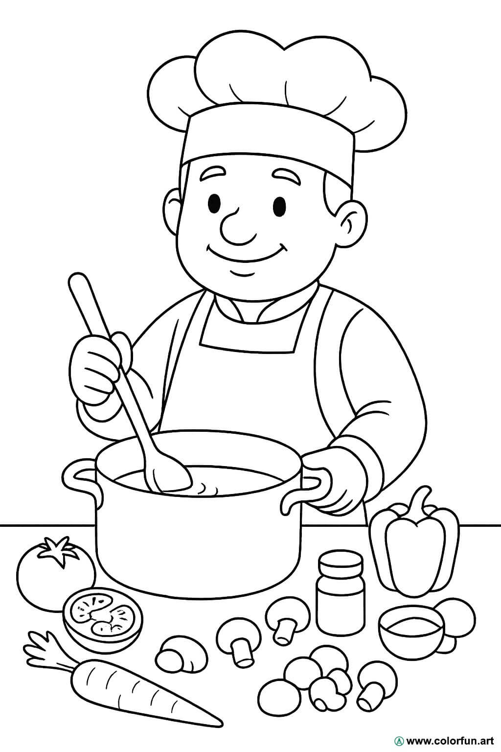 Disegno da colorare di un cuoco semplice da stampare Scarica o Stampa  gratuitamente, image size:1024x1536