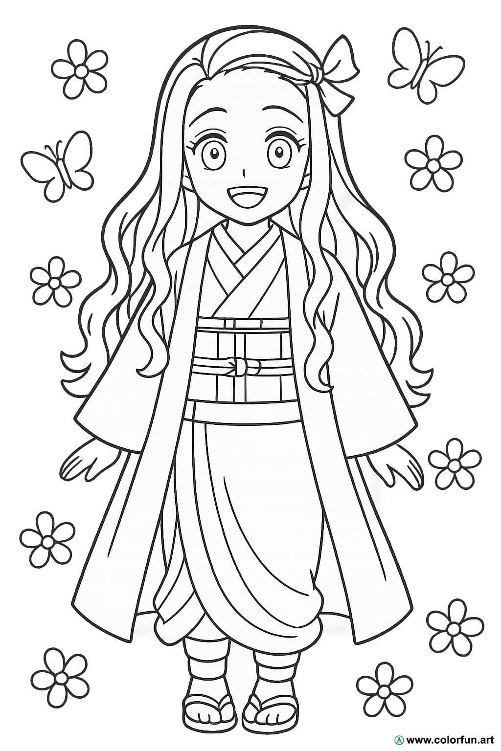 Dibujo para colorear de Nezuko Kamado para los pequeños Descargar o ...