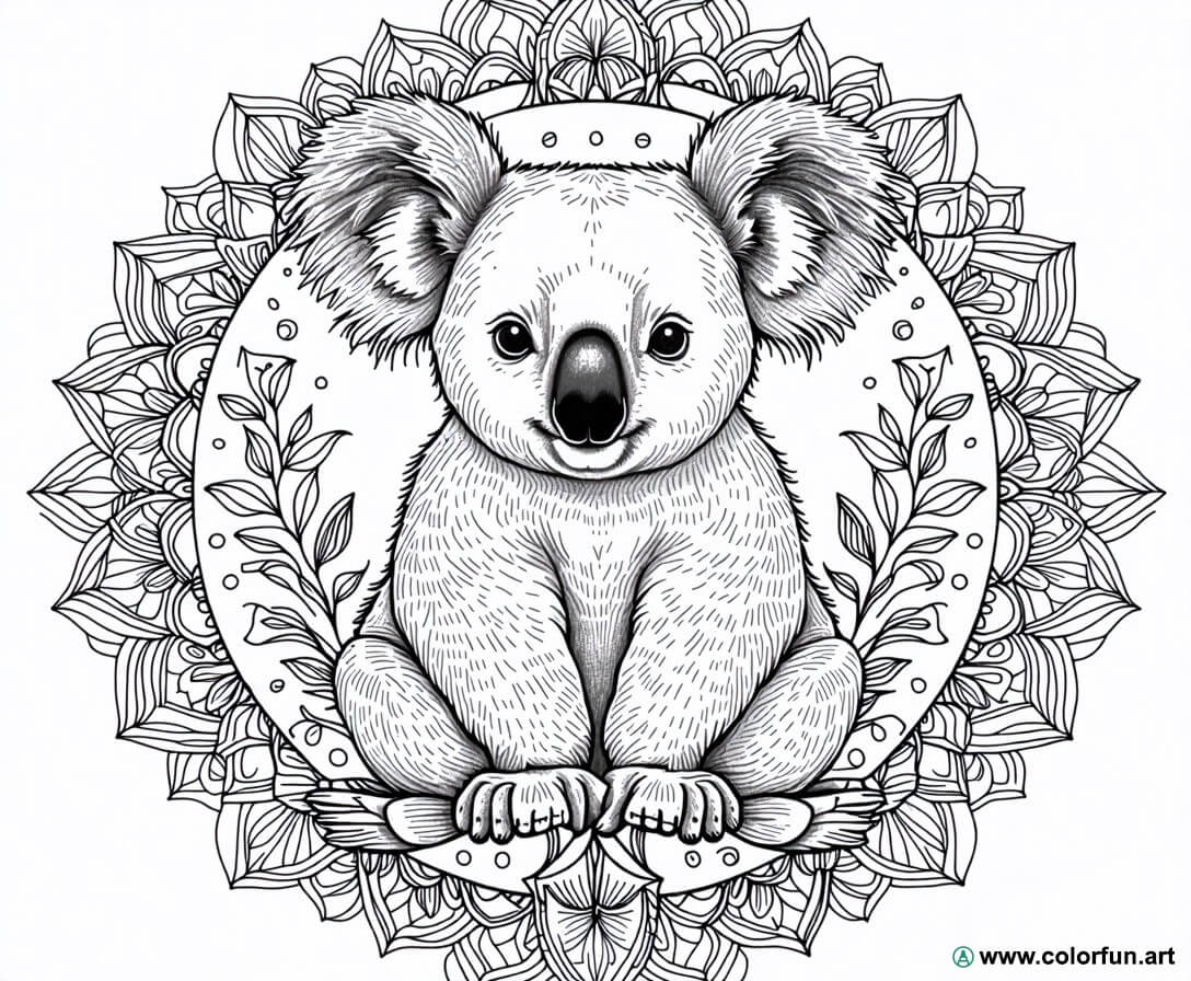 Coloriage de koala en mandala à Télécharger ou à Imprimer gratuitement