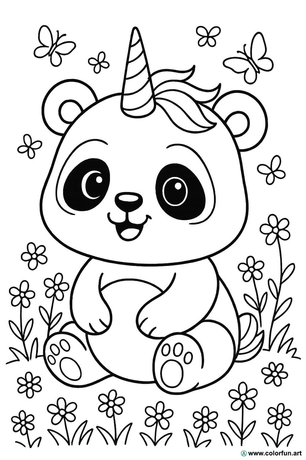 Kleurplaat van een schattige eenhoorn panda Gratis te downloaden of af te  drukken, image size:1024x1536
