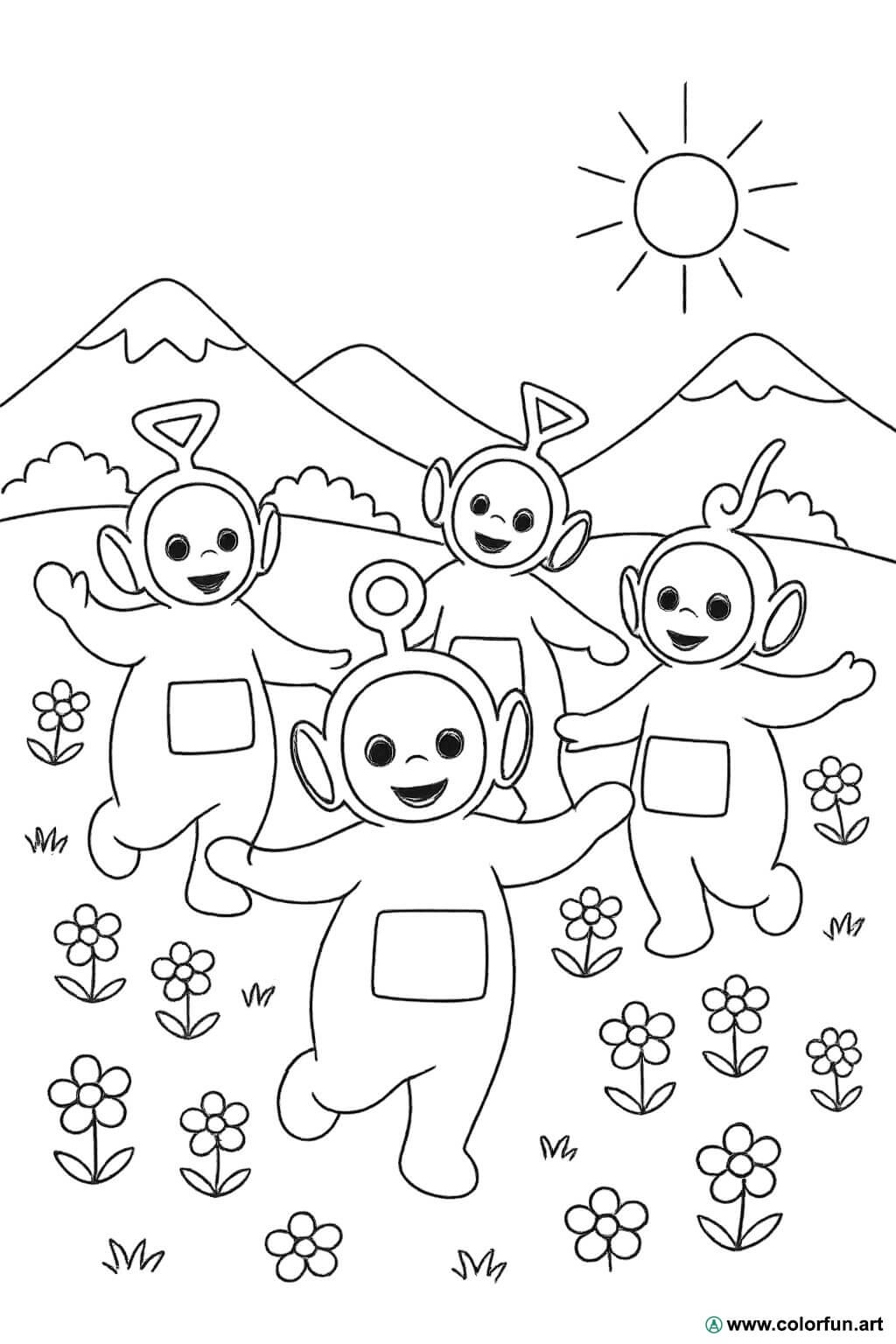 Disegno da colorare dei Teletubbies con Po Scarica o Stampa gratuitamente