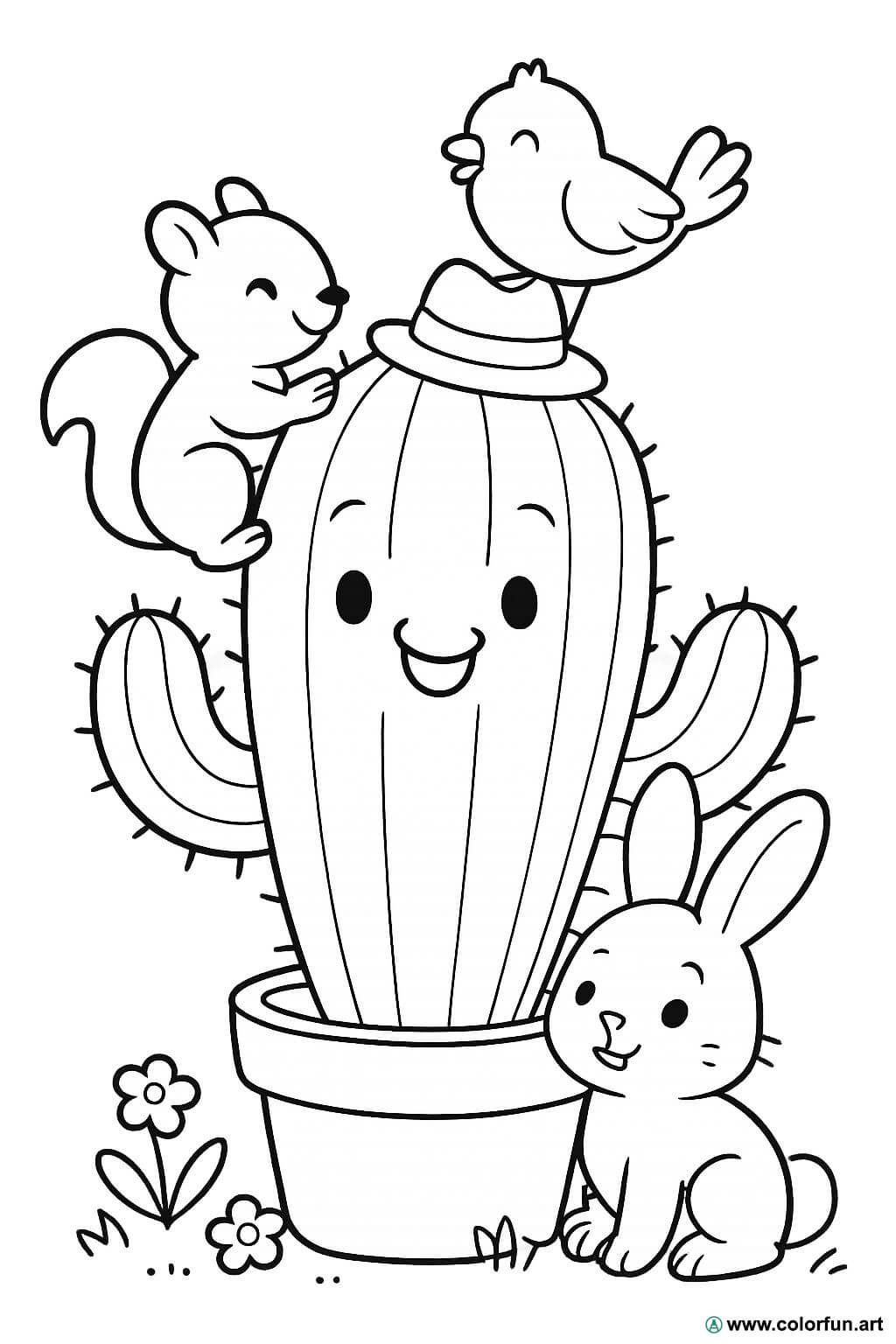Desenhos para colorir de cactos com animais Para Baixar ou Imprimir  gratuitamente, image size:1024x1536