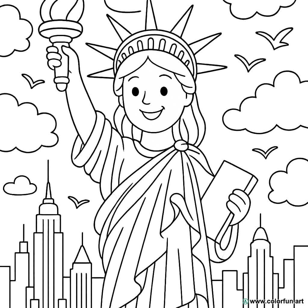 Dibujo para colorear de la Estatua de la Libertad en Nueva York Descargar o  Imprimir de forma gratuita, image size:1024x1024