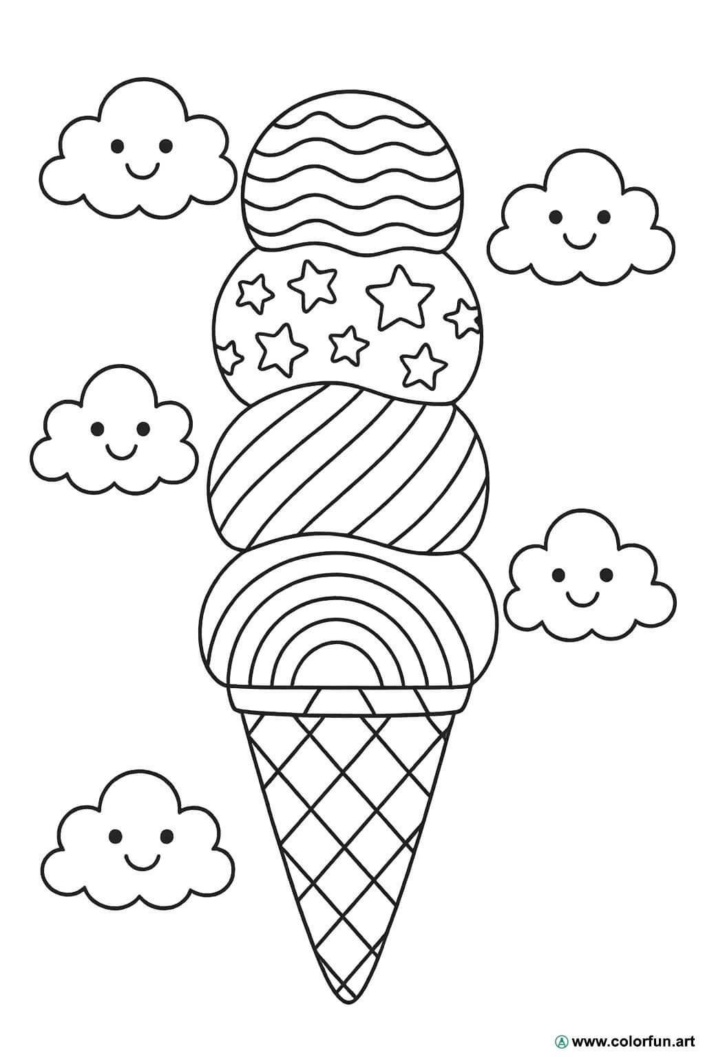 Kleurplaat van de regenboogijs Gratis te downloaden of af te drukken, image size:1024x1536