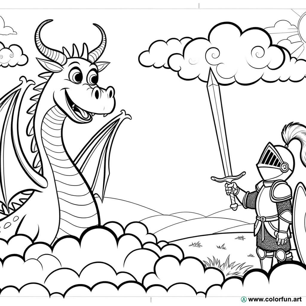 Dragon and knight coloring page Download or Print for free