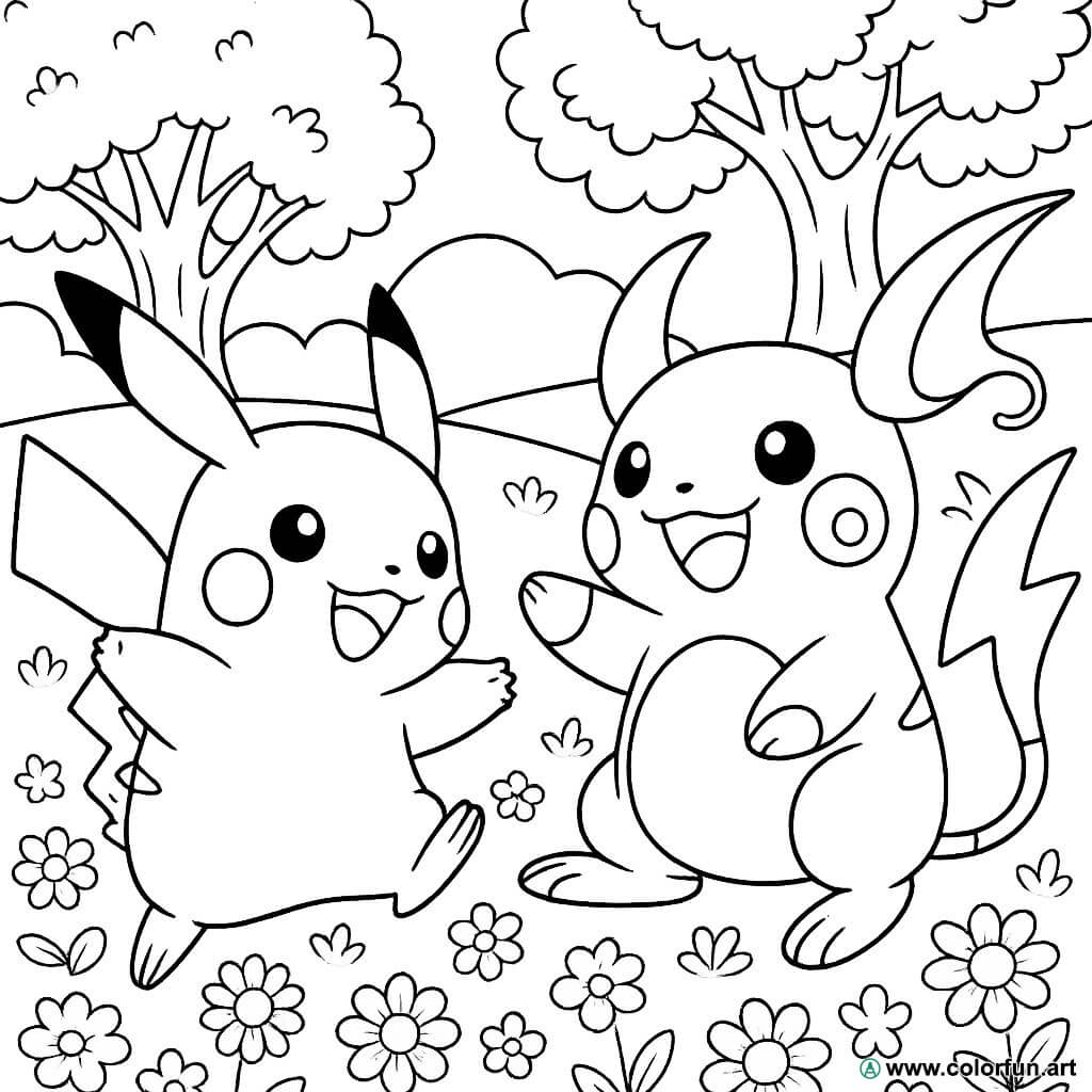 Desenhos para colorir de Pikachu e Raichu Para Baixar ou Imprimir  gratuitamente, image size:1024x1024