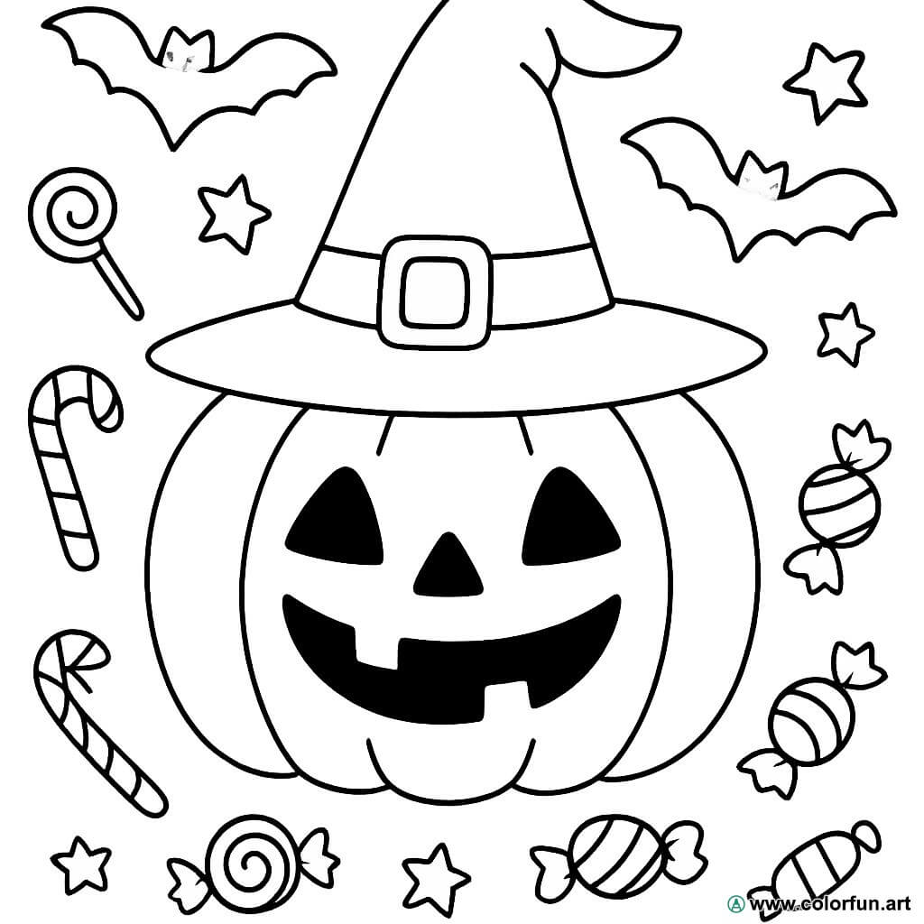 Disegno da colorare divertente di zucca per Halloween Scarica o Stampa  gratuitamente, image size:1024x1024